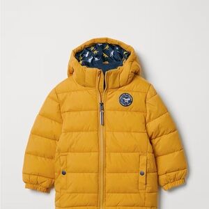 H&M Mustard Yellow Puffer Jacket with Navy Lined Hood - Kids